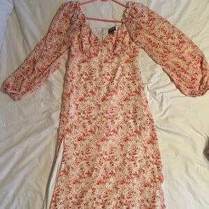 Missguided + Red Floral Long Sleeve Dress